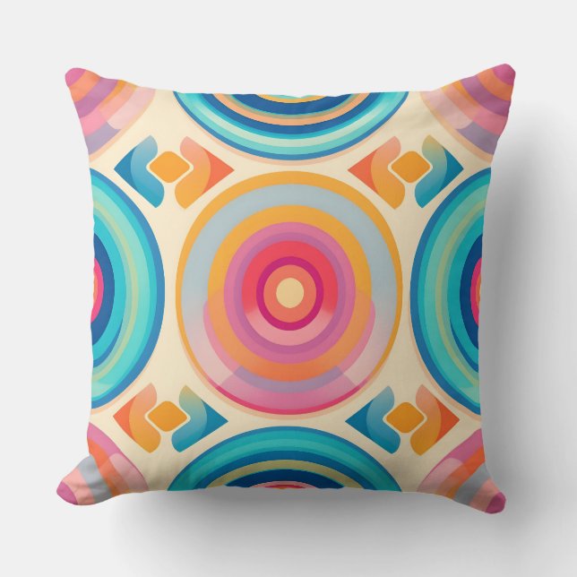 Colourful Retro Circles Pattern.Modern Outdoor Cushion (Front)