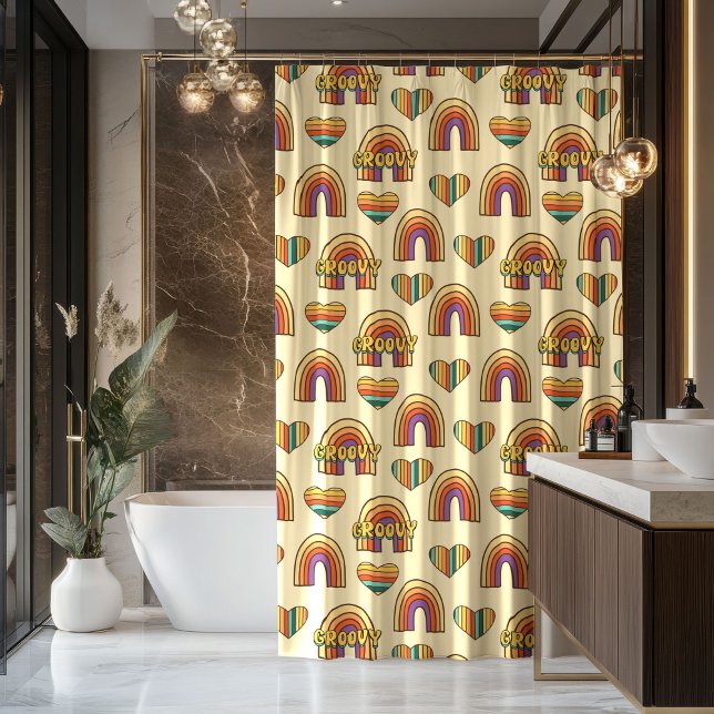 Colourful Retro Curtain Pastel Groovy Bathroom (Colorful Retro Curtain Pastel Groovy Bathroom)