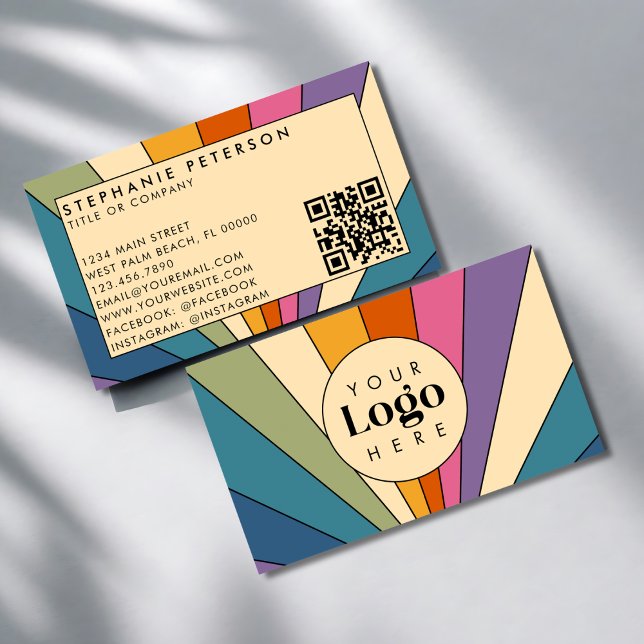 Colourful Retro Custom Logo QR Code Template Business Card (Creator Uploaded)