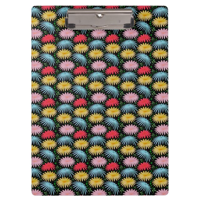 Colourful Retro Daisy Floral Pattern Whimsical  Clipboard (Front)