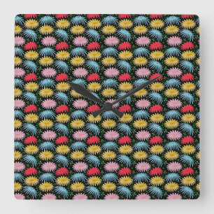 Colourful Retro Daisy Floral Pattern Whimsical Square Wall Clock