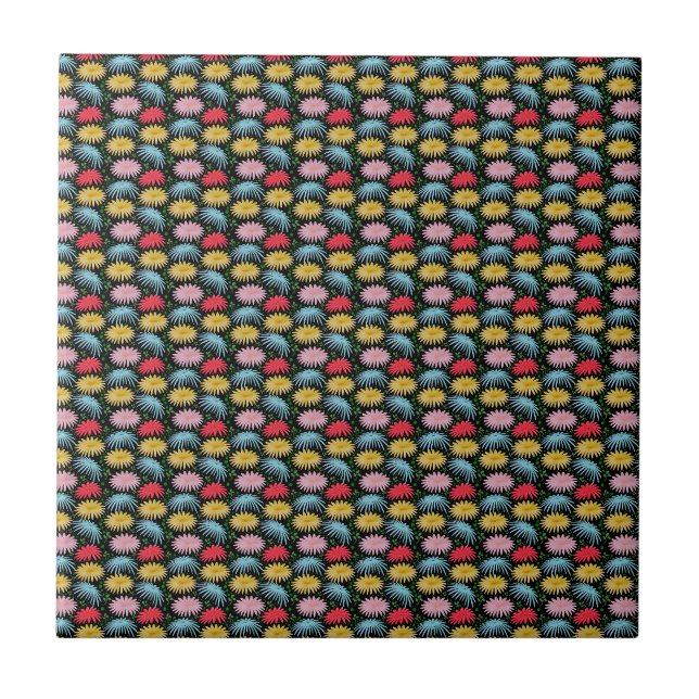Colourful Retro Daisy Floral Pattern Whimsical  Tile (Front)