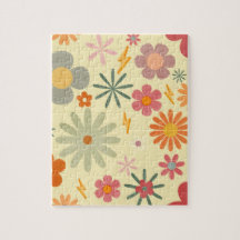 Colourful Retro Daisy Flowers jigsaw Puzzle