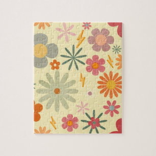 Colourful Retro Daisy Flowers jigsaw Puzzle