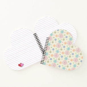 Colourful Retro Daisy Heart-Shaped Lined Notebook