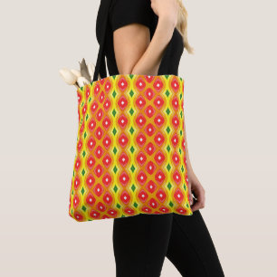 Colourful retro diamond stripes pattern tote bag