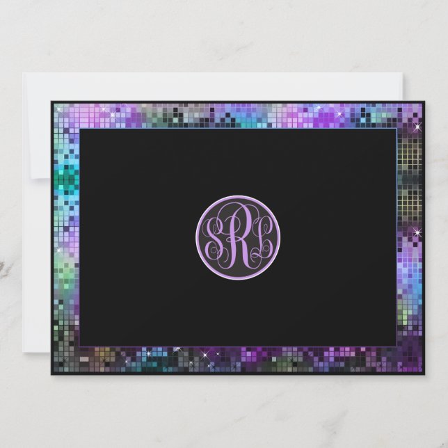 Colourful Retro Disco Glitter Geometric Pattern Invitation (Front)