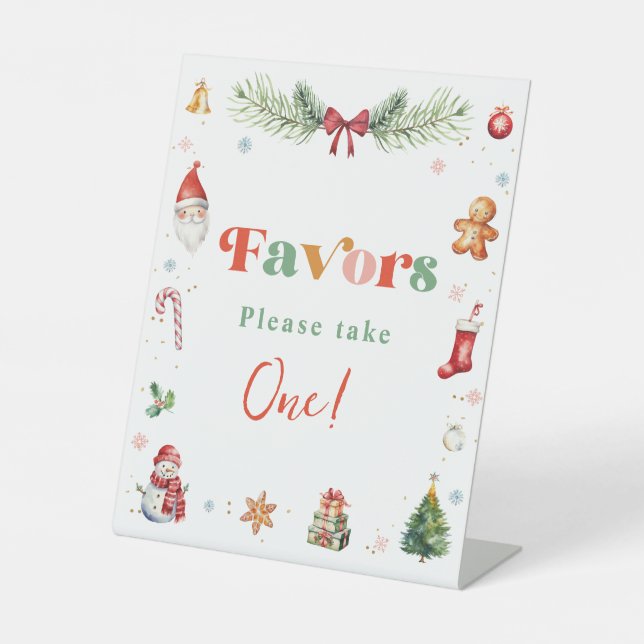 Colourful Retro Favours Please Take One Birthday Pedestal Sign (Front)