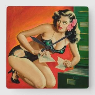 Colourful Retro Femme Fatale Wall Clock