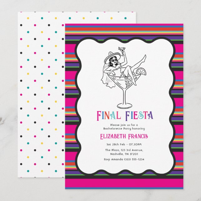 Colourful Retro Final Fiesta Mexican Bachelorette Invitation (Front/Back)