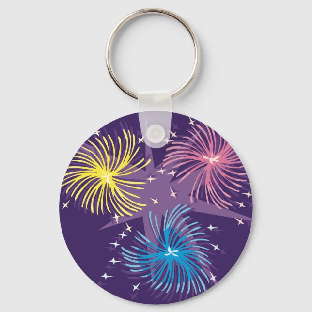 Colourful Retro Fireworks Burst Key Ring (Front)