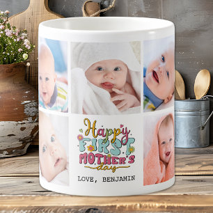 Colourful Retro First Mother's Day Photo Collage Coffee Mug
