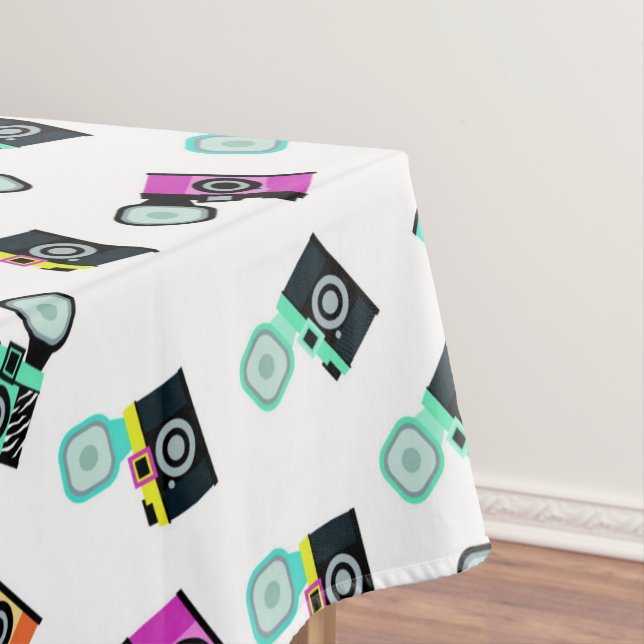 Colourful Retro Flash Camera Pattern Tablecloth (In Situ)