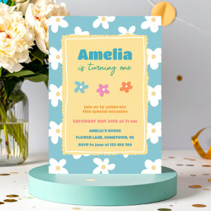 Colourful Retro Floral Birthday Party Invitation