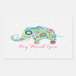 Colourful Retro Floral Elephant 2 & Black Damasks Rectangular Sticker