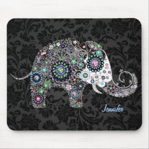 Colourful Retro Floral Elephant & Diamonds 2 Mouse Mat