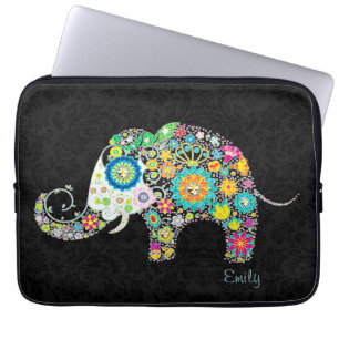 Colourful Retro Floral Elephant Laptop Sleeve