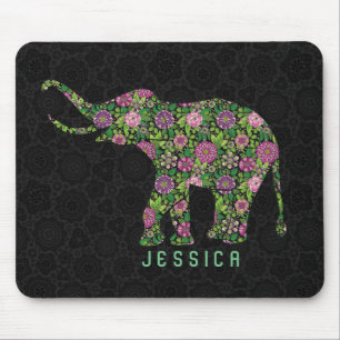 Colourful Retro Floral Elephant  Monogramed Mouse Mat