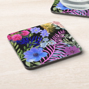 Colourful Retro Floral Fern Bontanical Foliage Coaster