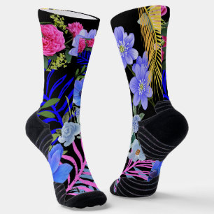Colourful Retro Floral Fern Bontanical Foliage Socks