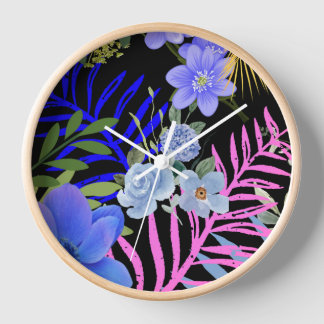 Colourful Retro Floral Fern Botanical Foliage  Clock