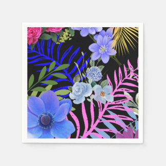Colourful Retro Floral Fern Botanical Foliage Napkin