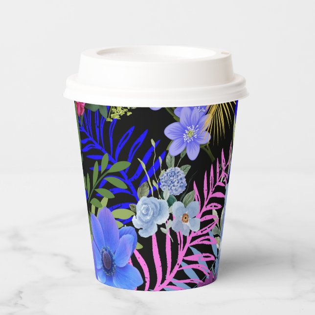 Colourful Retro Floral Fern Botanical Foliage  Paper Cups (Front)
