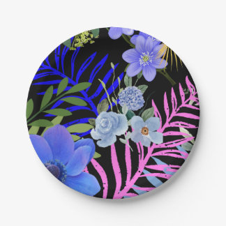 Colourful Retro Floral Fern Botanical Foliage  Paper Plate