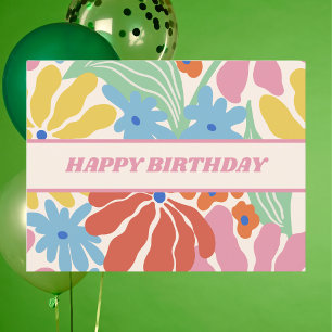 Colourful Retro Floral Happy Birthday Postcard