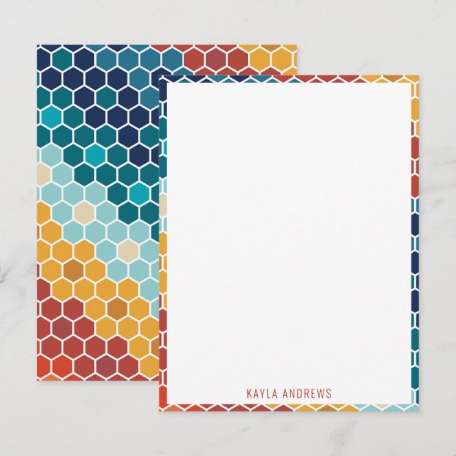 Colourful Retro Floral Mosaic Hexagon Pattern Card (Front/Back)