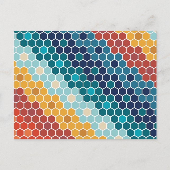 Colourful Retro Floral Mosaic Hexagon Pattern Holiday Postcard (Front)