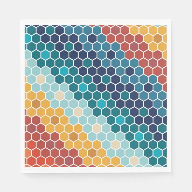 Colourful Retro Floral Mosaic Hexagon Pattern Napkin (Front)