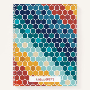 Colourful Retro Floral Mosaic Hexagon Pattern Notebook