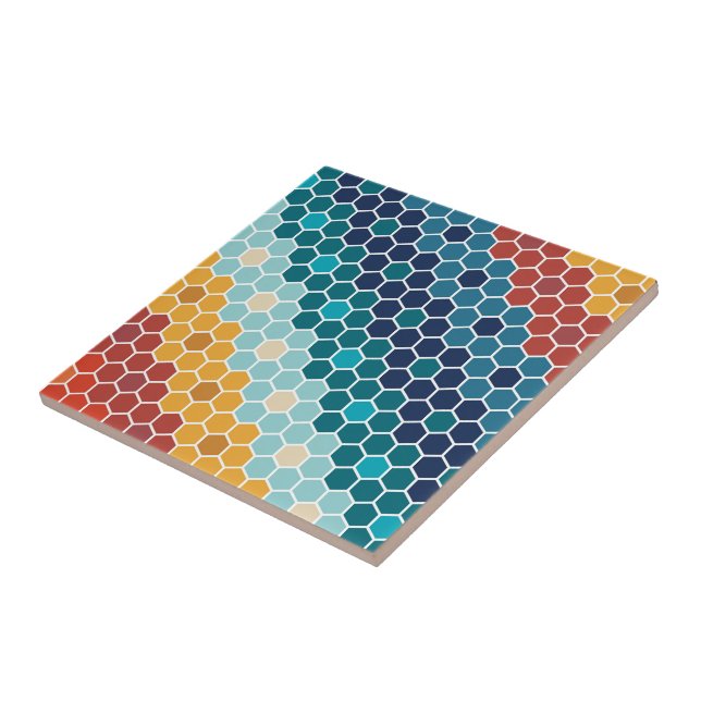 Colourful Retro Floral Mosaic Hexagon Pattern Tile (Side)