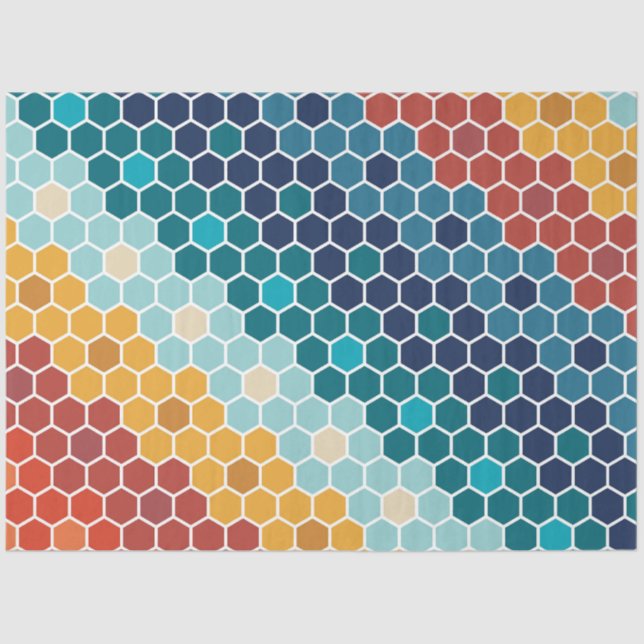 Colourful Retro Floral Mosaic Hexagon Pattern Tissue Paper (Front)