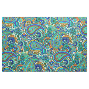 Colourful Retro Floral Paisley Pattern Fabric
