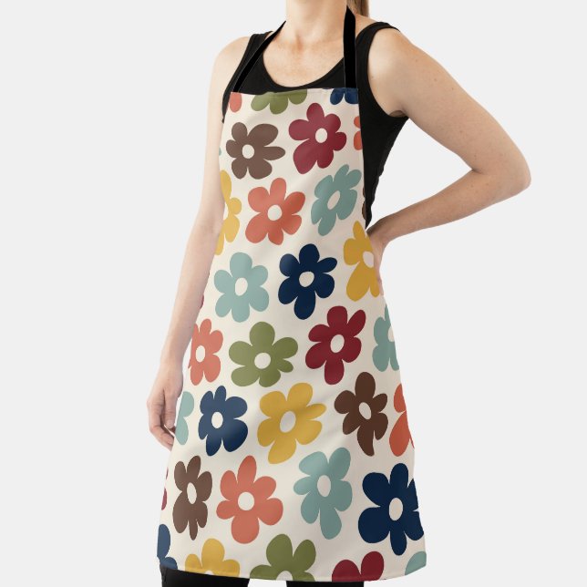 Colourful Retro Floral Pattern Apron (Insitu)