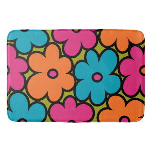 Colourful Retro Floral Pattern Bath Mat