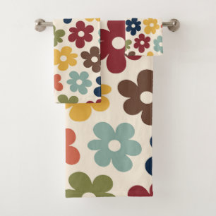 Colourful Retro Floral Pattern Bath Towel Set
