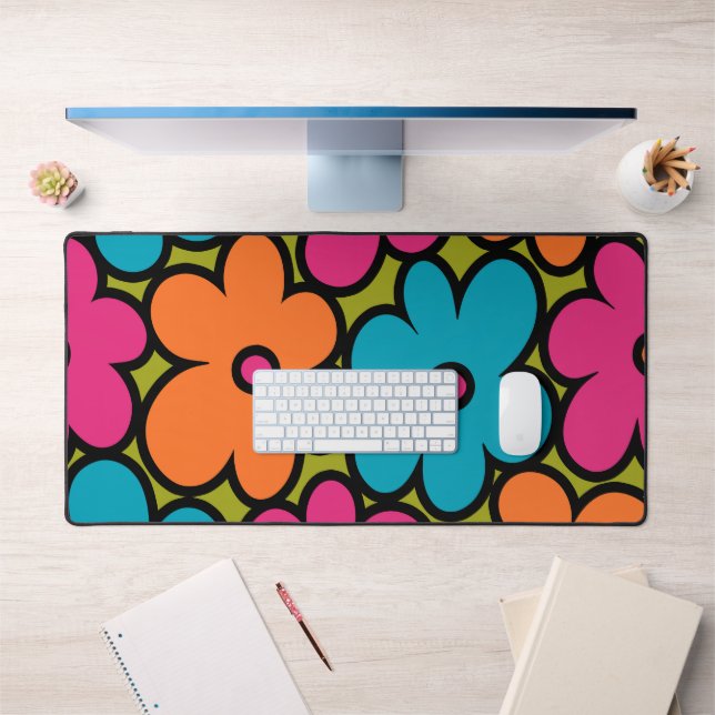 Colourful Retro Floral Pattern Desk Mat (Office 1)