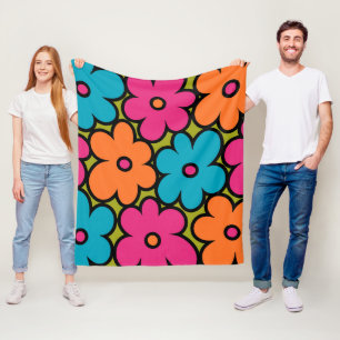 Colourful Retro Floral Pattern Fleece Blanket