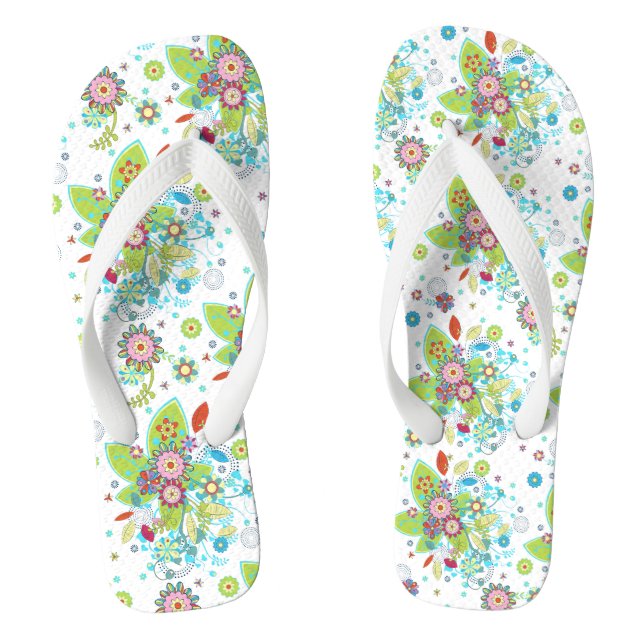 Colourful Retro Floral Pattern Flip Flops (Footbed)