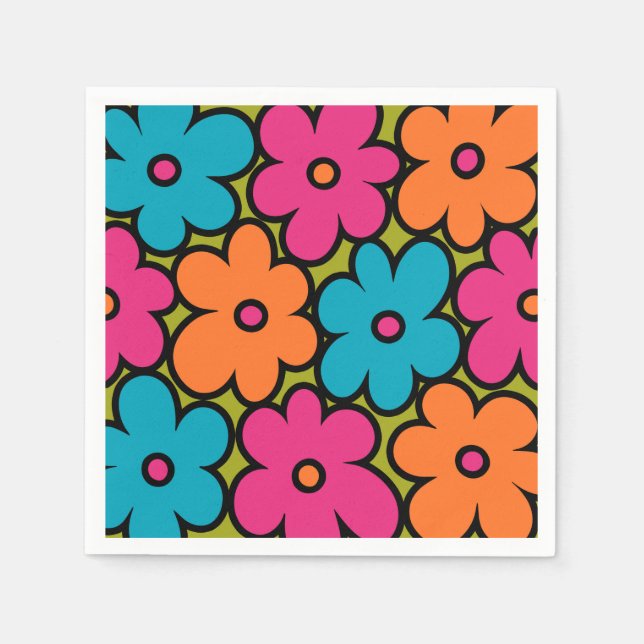 Colourful Retro Floral Pattern Napkin (Front)