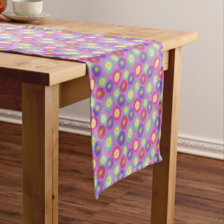 Colourful Retro Floral Pattern Purple Pink Green Short Table Runner