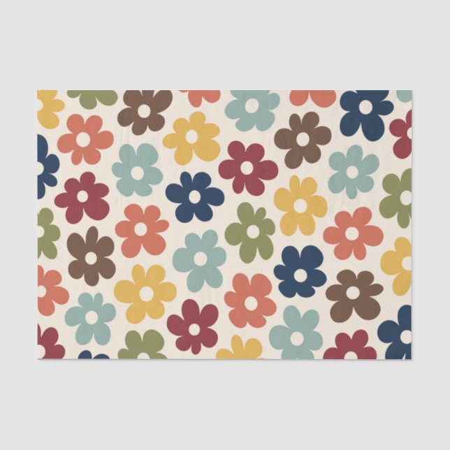 Colourful Retro Floral Pattern Tissue Paper (Front)