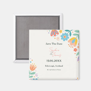 Colourful Retro Floral Save the Date Magnet