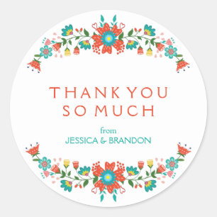 Colourful Retro Floral Wreath Thank You Sticker