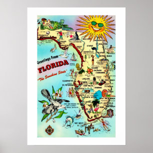 Colourful Retro Florida Postcard Print