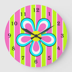 Colourful Retro Flower Clock -- Hot Pink and Lime