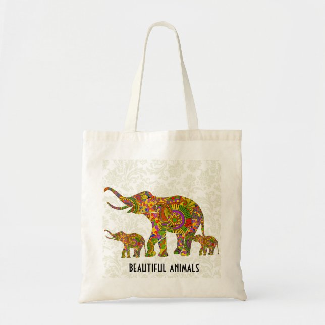 Colourful Retro Flower Elephant 4 Tote Bag (Front)